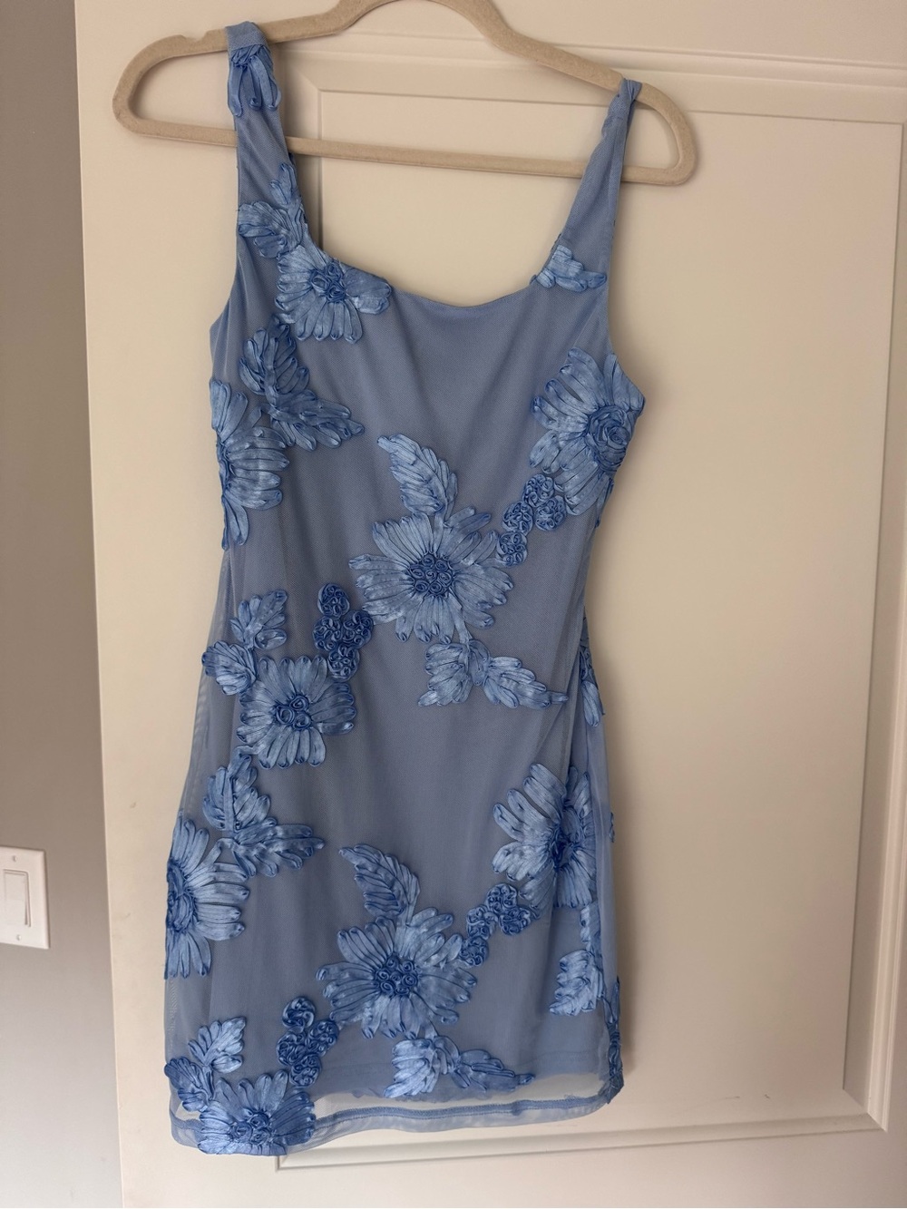 Vici Sky Blue Floral Appliqué Mini Dress